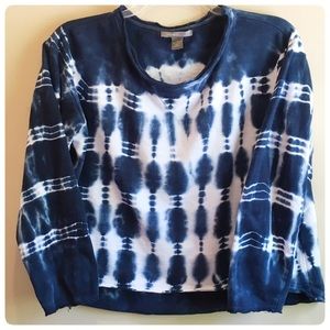 VICINITY Tie Dye Cropped Belly long sleeve Fall shirt navy and white Cute